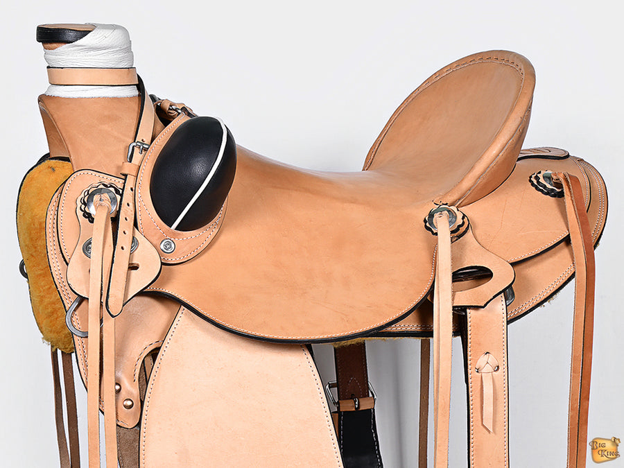 HILASON Western Horse Wade Saddle American Leather Ranch Roping Tan | Hand Tooled & For Horses