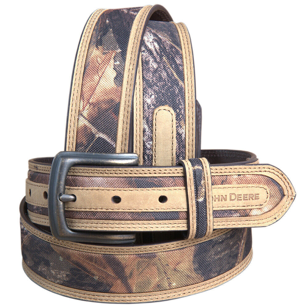 38 In John Deere Mens Casual Look Crazy Horse Leather Belt Camouflage Brown