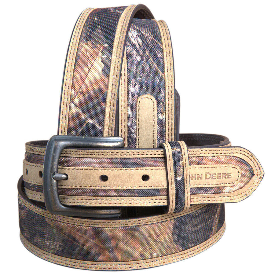 38 In John Deere men's Casual Look Crazy Horse Leather Belt Camouflage Brown - Uhorse
