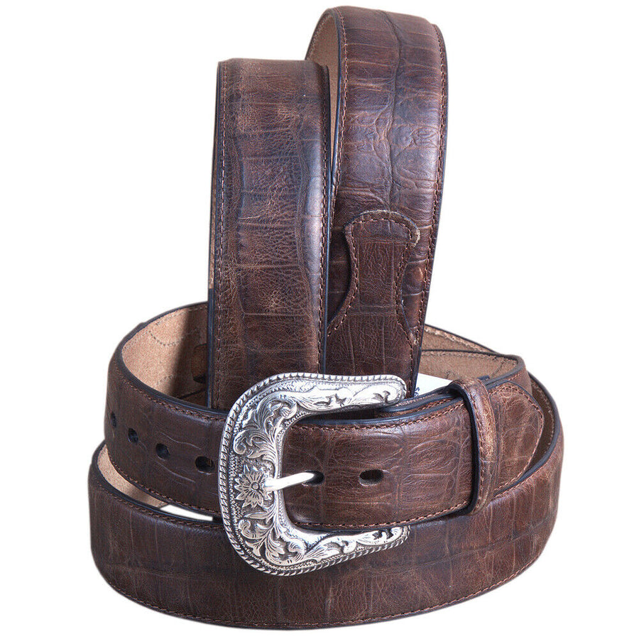 38 In Roper Western 1.5" Gator Print Leather Cowboy men's Belt Silver Buckle Cognac - Uhorse