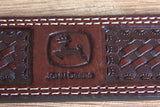 38" John Deere Wide Top Grain Basketweave Leather Mens Cowboy Belt Chocolate