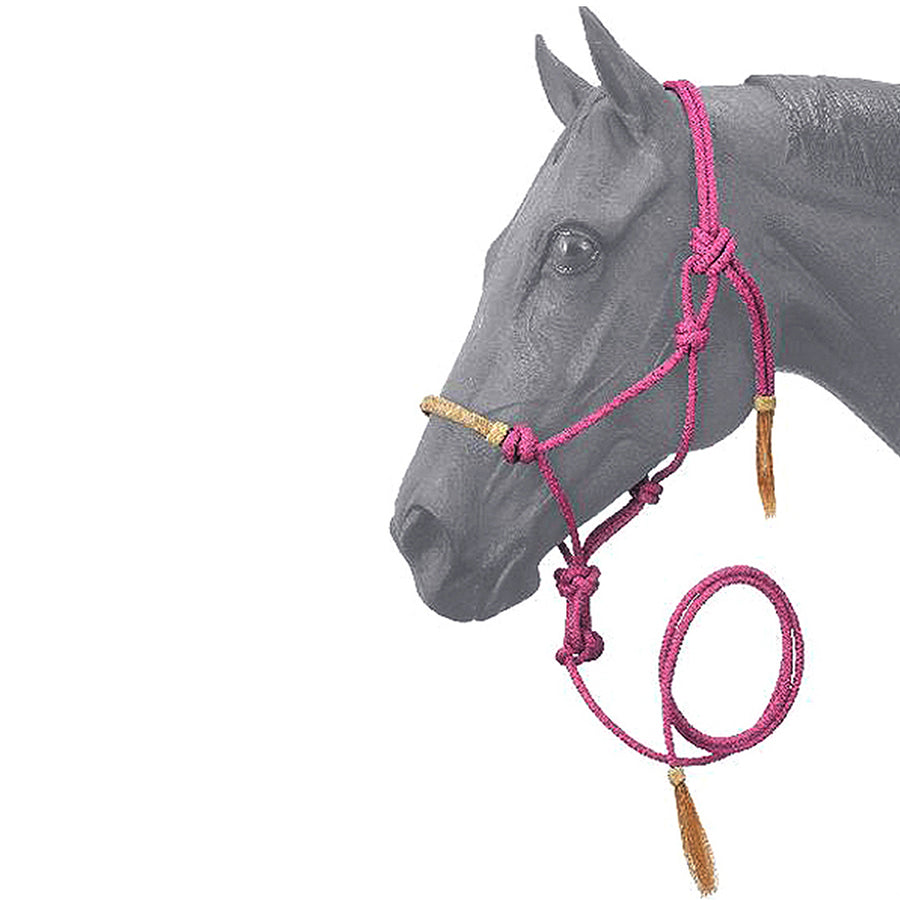 Pink Tough-1 H. Size Rawhide Noseband Poly Nylon Rope Halter W/ Lead – by Hilason – Cowboy and equestrian accessories