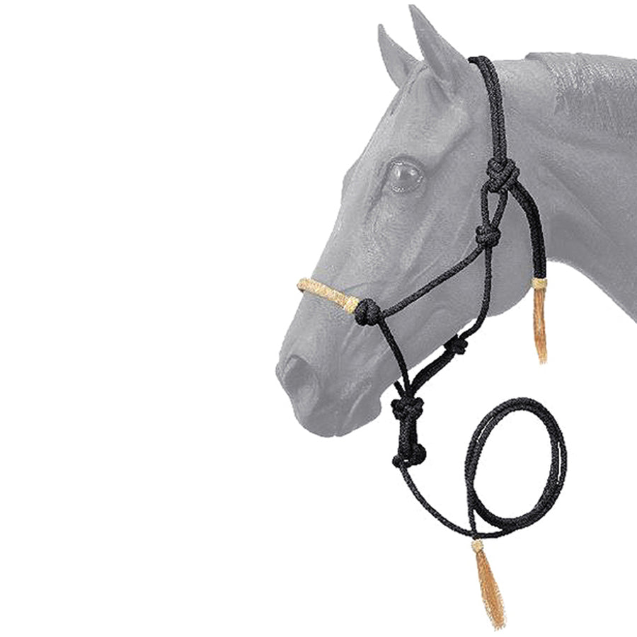Black Tough-1 H. Size Rawhide Noseband Poly Nylon Rope Halter W/ Lead by Hilason – Cowboy and equestrian accessories