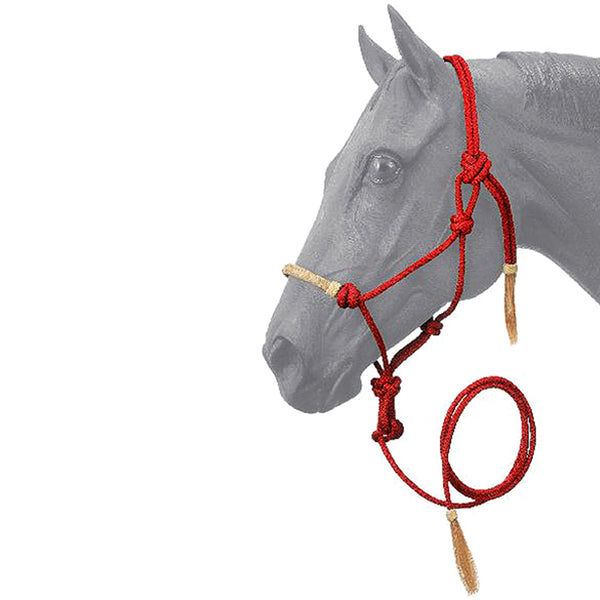 Red Tough-1 H. Size Rawhide Noseband Poly Nylon Rope Halter W/ Lead – by Hilason – Cowboy and equestrian accessories
