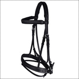 Full Black Horze Venice Leather Horse Padded English Bridle Reins with Stoppers - Uhorse