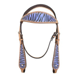 HILASON Western Horse Leather Headstall & Breast Collar Tack Set Blue Zebra