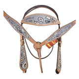 HILASON Western  Horse Leather Headstall & Breast Collar Set Tan
