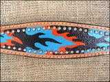 HILASON Western Horse Leather Headstall and Breast Collar Set Turquoise Flame| Headstall Bridle for Horses Western | Horse Headstall Bridle | Western Headstalls Bridle for Horses