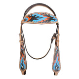 HILASON Western Horse Leather Headstall and Breast Collar Set Turquoise Flame| Headstall Bridle for Horses Western | Horse Headstall Bridle | Western Headstalls Bridle for Horses