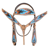 HILASON Western Horse Leather Headstall and Breast Collar Set Turquoise Flame| Headstall Bridle for Horses Western | Horse Headstall Bridle | Western Headstalls Bridle for Horses