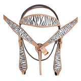 HILASON Western Horse Leather Headstall and Breast Collar Tack Set Zebra| Headstall Bridle for Horses Western | Horse Headstall Bridle | Western Headstalls Bridle for Horses