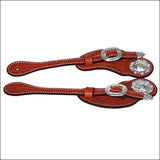 Hilason 5/8In Chestnut Leather Cowboy Spur Strap Shaped Cut Silver Hardware