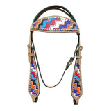 HILASON Western Horse Leather Headstall & Breast Collar Set Geometry