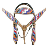 HILASON Western Horse Leather Headstall & Breast Collar Set Geometry