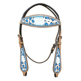 HILASON Western Horse Leather Headstall and Breast Collar Set Turquoise Leopard| Headstall Bridle for Horses Western | Horse Headstall Bridle | Western Headstalls Bridle for Horses