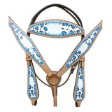 HILASON Western Horse Leather Headstall & Breast Collar Set Turquoise Leopard
