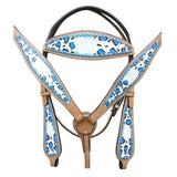 HILASON Western Horse Leather Headstall and Breast Collar Set Turquoise Leopard| Headstall Bridle for Horses Western | Horse Headstall Bridle | Western Headstalls Bridle for Horses