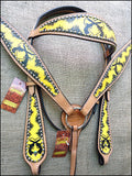 HILASON Western  Horse Leather Headstall & Breast Collar Set Cross Gun