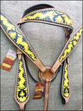 HILASON Western Horse Leather Headstall & Breast Collar Set Cross Gun