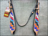 HILASON Western Horse Leather Headstall & Breast Collar Set Geometry