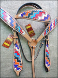 HILASON Western Horse Leather Headstall & Breast Collar Set Geometry