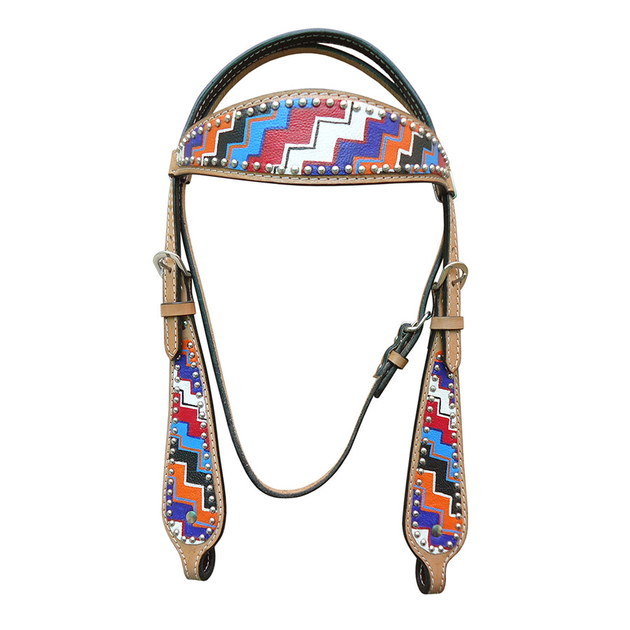 HILASON W. H. Leather Headstall Set Geometry by Hilason – Cowboy and equestrian accessories