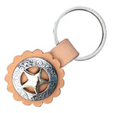Hilason Western Tack Genuine Leather Keychain Gold Round Star Concho Gift