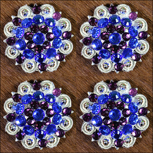HILASON Blue Purple Crystals 1-1/49 Inch Berry Concho Rhinestone Tack| Slotted Conchos | Leather Screw Back