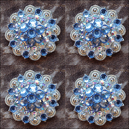 HILASON Western Screw Back Concho Aquamarine Crystals Saddle and AB Color | Bridle Conchos Slotted