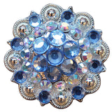 HILASON Western Screw Back Concho Aquamarine Crystals Saddle Aquamarine and AB Color | Bridle Conchos | Slotted Conchos