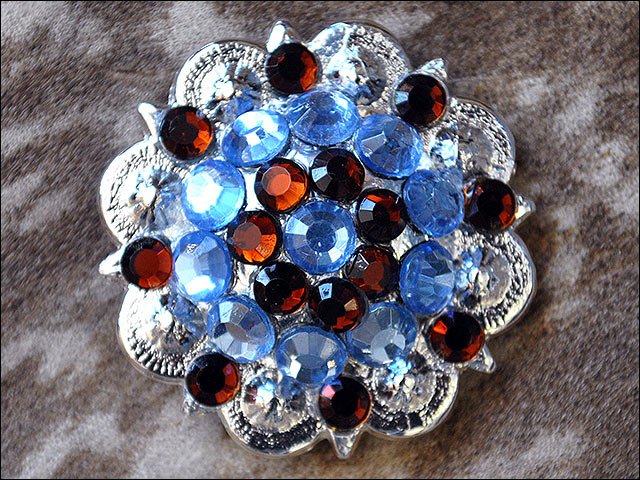HILASON Screw Back Concho Aquamarine Topaz Crystals Saddle and Color | Western Belt Slotted Conchos