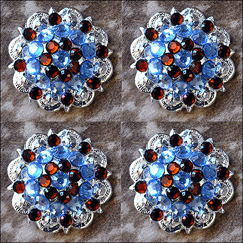HILASON Screw Back Concho Aquamarine Topaz Crystals Saddle and Color | Western Belt Slotted Conchos