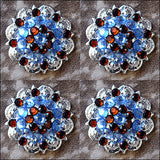 Aquamarine Topaz Crystals 1 -1/4In. Berry Concho Rhinestone Saddle Tack