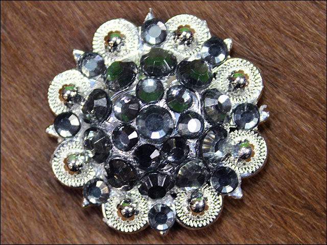 HILASON Black Daimond Crystals 1-1/4 Berry Concho Rhinestone Tack Saddle| Slotted Conchos | Leather Screw Back