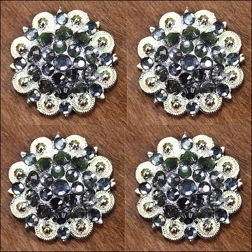 HILASON Black Daimond Crystals 1-1/4 Berry Concho Rhinestone Tack Saddle| Slotted Conchos | Leather Screw Back