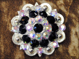 HILASON Western Screw Back Concho Black Ab Crystals Saddle Black and AB Stone Color | Bridle Conchos | Slotted Conchos