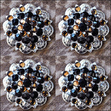 HILASON Western Screw Back Concho Black Brown Crystal Saddle Black and Brown Color | Western Concho Belt | Slotted Conchos