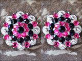 HILASON Western Screw Back Concho Hot Crystal Saddle Black and Hot Pink Color | Western Concho Belt | Slotted Conchos