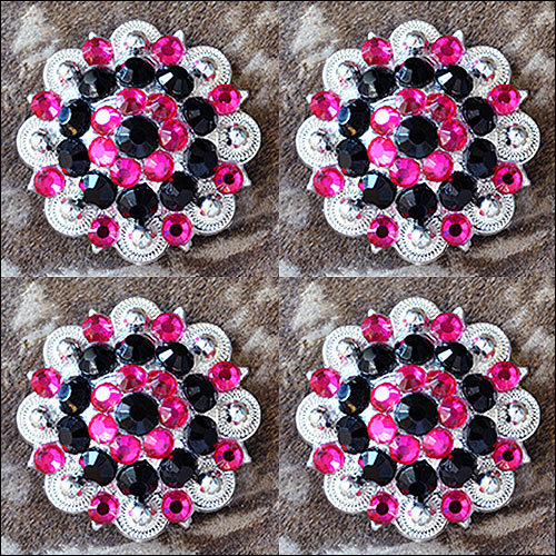 HILASON Western Screw Back Concho Hot Crystal Saddle Black and Pink Color | Belt Slotted Conchos