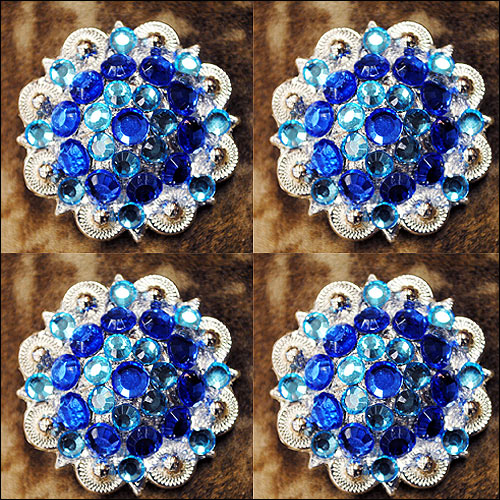 HILASON Western Screw Back Concho Blue Crystals Saddle Turquoise and Color | Slotted Conchos
