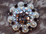 HILASON Brown Ab Crystal 1-1/4In Berry Concho Rhinestone Tack Saddle | Western Belt Slotted Conchos