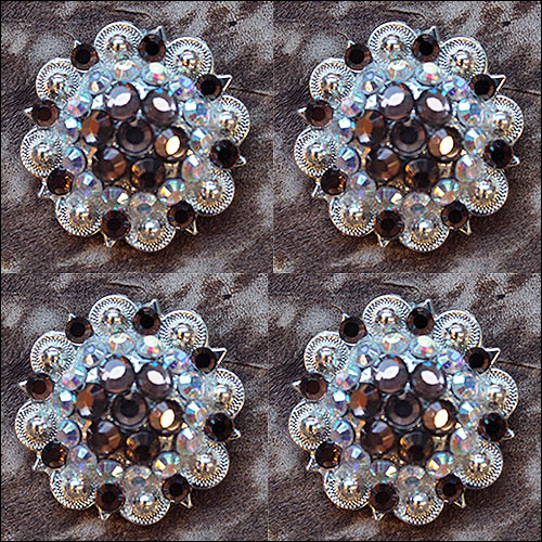 HILASON Brown Ab Crystal 1-1/4In Berry Concho Rhinestone Tack Saddle | Western Belt Slotted Conchos