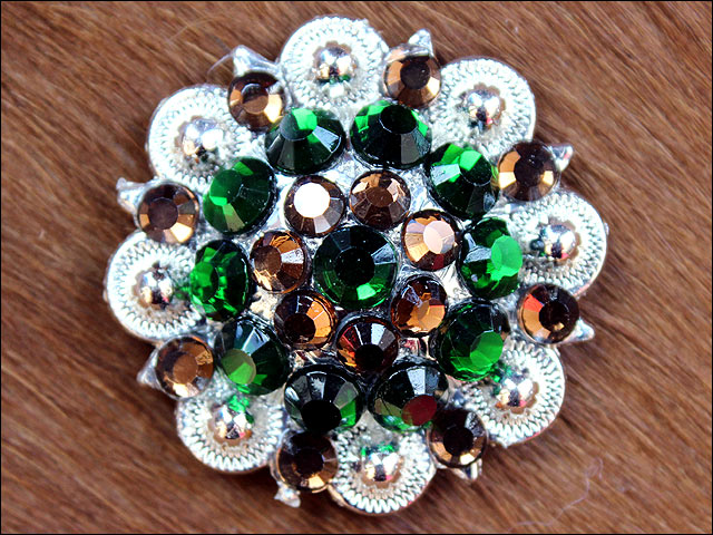 HILASON Brown Green Crystal Berry Headstall Saddle Cowgirl| Slotted Conchos | Leather Screw Back
