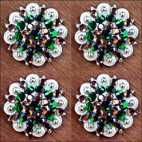 HILASON Brown Green Crystal Berry Headstall Saddle Cowgirl| Slotted Conchos | Leather Screw Back
