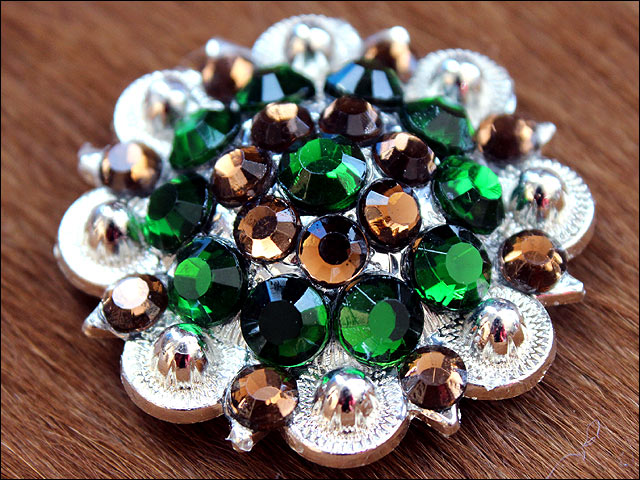 HILASON Brown Green Crystal Berry Headstall Saddle Cowgirl| Slotted Conchos | Leather Screw Back