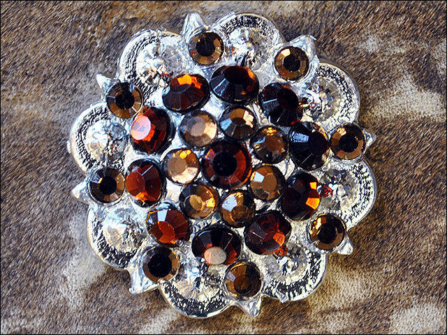 HILASON Brown Topaz Crystal Berry Headstall Saddle Cowgirl| Slotted Conchos | Leather Screw Back