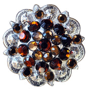 HILASON Brown Topaz Crystal Berry Headstall Saddle Cowgirl| Slotted Conchos | Leather Screw Back