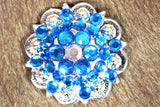 HILASON Western Screw Back Concho Capri Blue Ab Crystal Saddle Capri Blue and AB Crystal Color | Slotted Conchos