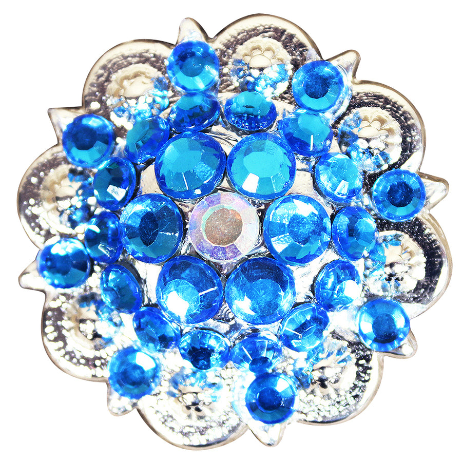 Set Of 8 Western Screw Back Concho Capri Blue Ab Crystal 1-1/4In Saddle - Uhorse