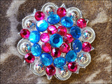 HILASON Western Screw Back Concho Blue Fuchsia Crystal Saddle and Color | Belt Slotted Conchos